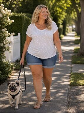 GAP White Dotted Scoop Neck Short Sleeve Tee